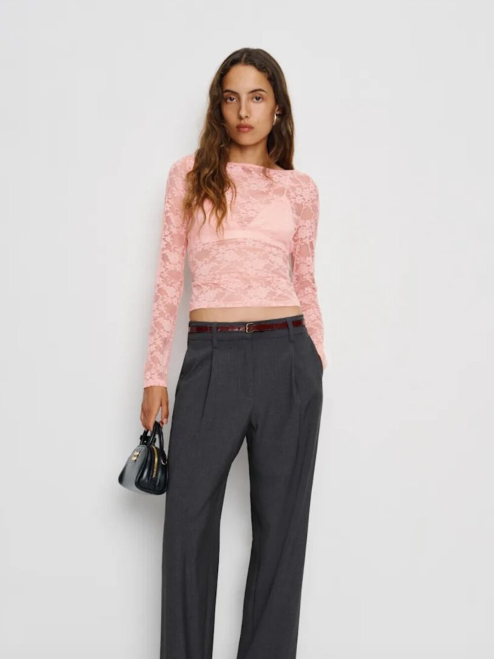 Reformation Adriano Lace Knit Top Pink - Size S